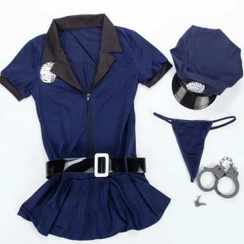 Blå Sexet Politiassistent Kostume Halloween Cosplay Cop Kjole Outfit politibetjent Uniform Plus Size Kostumer Til Voksne Kvinder 2XL