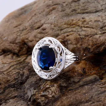 Blå sten, afrundede Engros sølv forgyldt ring 925 Mode smykker Sølv Ring 925sterling-sølv RSAYALBY