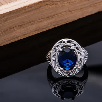 Blå sten, afrundede Engros sølv forgyldt ring 925 Mode smykker Sølv Ring 925sterling-sølv RSAYALBY