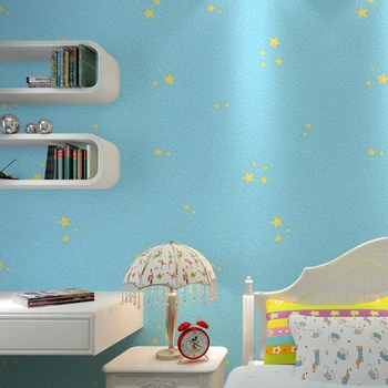 Blå Tegneserie Stjerne Tapet Soveværelse Børn Rummet Ikke-Vævede tapeter Moderne 3D-Prægede Øko-Venlige Papel De Parede Infantil