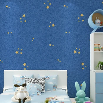 Blå Tegneserie Stjerne Tapet Soveværelse Børn Rummet Ikke-Vævede tapeter Moderne 3D-Prægede Øko-Venlige Papel De Parede Infantil