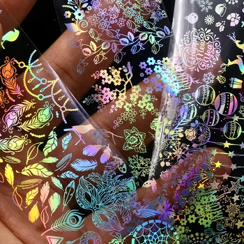 Blåhed 10Roll/Max Holografiske Laser Negle Folie Klistermærker Mix Blomst Mønster Design Manicure DIY Overførsel Decals Dekorationer