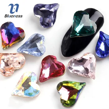 Blåhed 5PCS Hjerte Form Bore 10 Farver K9 Glas Diamant Nail Art Rhinsten Søm Glitter Krystal Sten PJ663-673