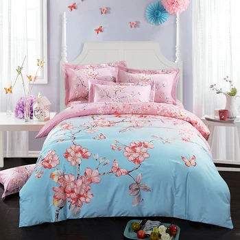 Blød Bomuld sengetøj sæt blomster, fugle print Sengetøj sæt king-værelse med queensize-Seng seng ark sæt dynebetræk Pude humbug