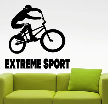BMX vægoverføringsbillede Ekstrem Sport Wall Stickers Sort Freestyle Hoppe Hjem Indretning Drenge Værelses Væg Kunst Vægmaleri Aftagelige Tapet A167