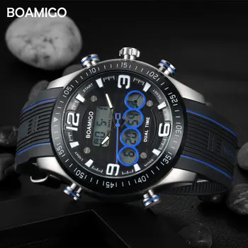 BOAMIGO Brand-Mænd Mode ure Sports Ure Gummi Kvalitet LED Digital Armbåndsur 30m vandtæt Ur Reloj Hombre