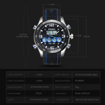 BOAMIGO Brand-Mænd Mode ure Sports Ure Gummi Kvalitet LED Digital Armbåndsur 30m vandtæt Ur Reloj Hombre