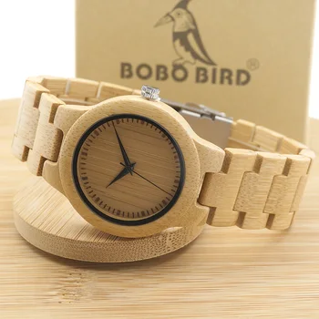 BOBO FUGL Kvinders Bambus Træ-armbåndsur Med Fuld Træ Links Ladies' Unikke Casual Quartz Ure