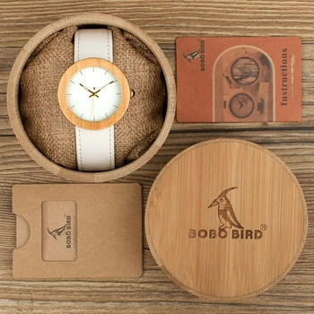 BOBO FUGL Nye Ankomst Top Brand Design Træ Ure til Womens Læder Band-Damer Guld armbåndsur quartz ur i træ kasse