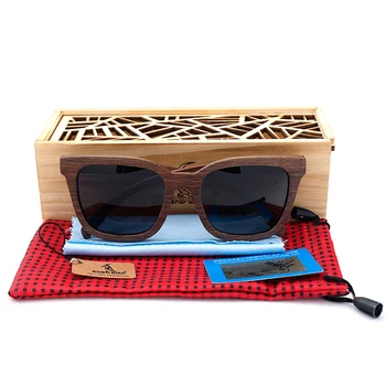 BOBO FUGL Top Brand Nye Solbriller Mænd Kvinder Træ, Sort Valnød Overdimensionerede Retro solbriller med Træ-Box 2017 Oculos C-AG010a