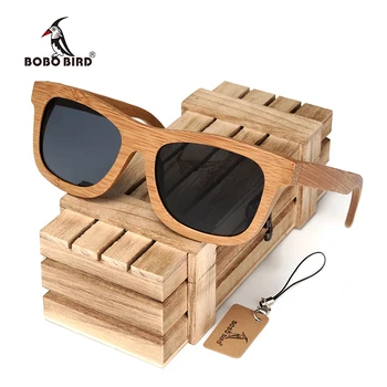 BOBO FUGL Vintage Bambus Træ-Solbriller Håndlavet Polariseret Spejl Belægning Linser, Briller sport briller i Træ Kasse