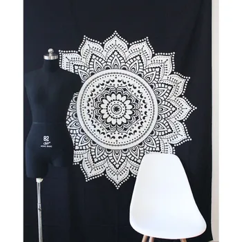 Bohemia sort og hvid klud tapetet,multi-funktion gobelin 146*146cm, Mandala dug, væg klud, wearable tæppe