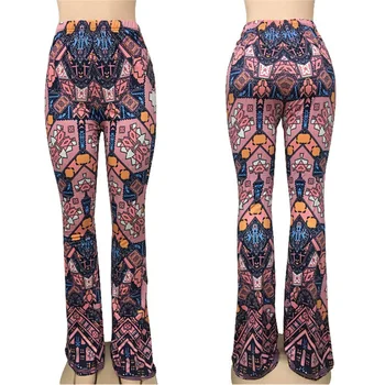 Boho Flare Pants Kvinder Boheme-Mode Løs Lange Bukser Afrikanske Tribal Print Bred Ben Bukser Bell Bottom Leggings Hippie Bukser