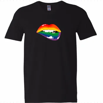 Bomuld med V-T-Shirt Sexy Læber rainbow 4 os gay schwul Regenbogen Herren Sjove PrintTee Casual Skjorte kortærmet T-shirt