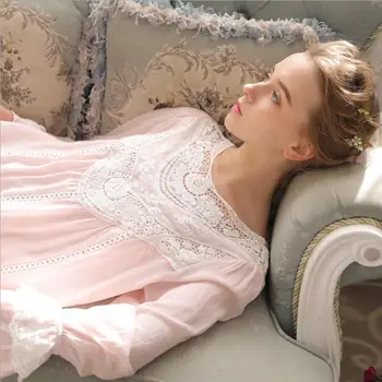Bomuld nattøj 2018 forår mode Europæiske palace retro prinsesse sove kjole super blød skønhed gudinde lace nattøj wj1985