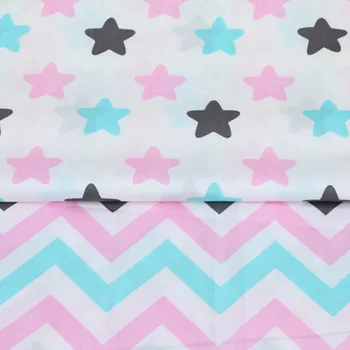 Bomuld nordic wind new ankomst-blå/pink/black stars zigzag chevron twill stof til DIY børne sengetøj home decor pude