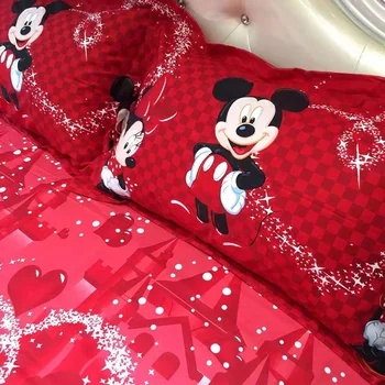 Bomuld Røde Farve Mickey Mouse Fuld Queensize-King Size Sengetøj Dyne/Duvet Cover Sæt pudebetræk, Sengetøj Sæt 3/4stk