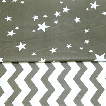Bomuld twill klud nordic wind grå med hvide stjerner zigzag stof til DIY børn krybbe sengetøj, puder og quiltning håndarbejde
