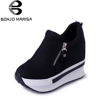 BONJOMARISA forår, efterår mode platform sko med lynlås søde casual sneakers lavvandede kvinder sko-størrelse 35-40