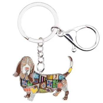 Bonsny Legering Basset Hound Dog Nøgleringe Ring Håndtaske Bag Charm Nøgle Holder Ny Emalje Nøglering Animalske Smykker Til Kvinder, Pige