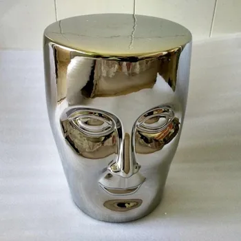 Bonze Afføring Sølv Keramik Menneskelige Ansigt Afføring Stue Dekoration Fritid Stol, Taburet