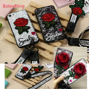 BotexBling luksus 3D-broderi rose lace cover til iphone X sag for ipone 7 7plus 6 6s plus 6plus 8 8plus dække snoren sag