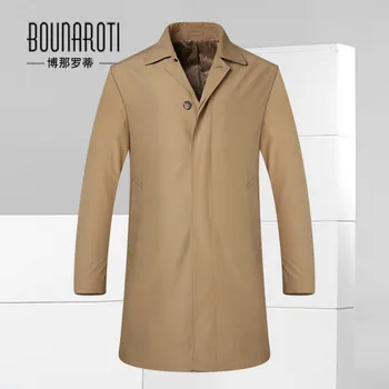 Bounaroti Mærke Mænd Slim fit lang trench coat 2017 Foråret Efteråret Enkelt Breasted Business Casual Mænd windbreaker Khaki Blå 4XL
