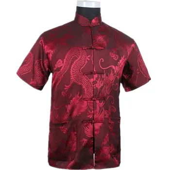 Bourgogne Kinesiske Mænd Sommeren Fritids-Shirt af Høj Kvalitet Silke og Rayon Kung Fu og Tai Chi-Shirts Plus Størrelse M L XL XXL XXXL M061308