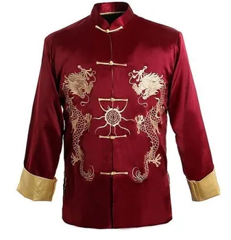 Bourgogne Traditionelle Kinesiske Mænd er Kung-u Jakke, Frakke, shirt med Broderi Dragon M XL-XXXL Engros-Retail