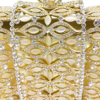 Boutique De fluorholdige drivhusgasser, Blændende Guld Krystal Kvinder Aften Tasker Hule Sten Beaded Bryllup Kobling Brude Diamant Minaudiere Pung