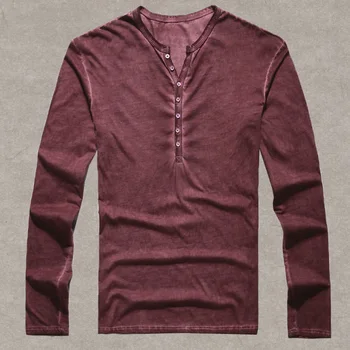 Brand Designer Mænd Bomuld Vintage Henry Casual T-Shirts med Lange Ærmer i Høj kvalitet, Mænd, gamle farve Cardigan, T-shirt 2018 hot salg