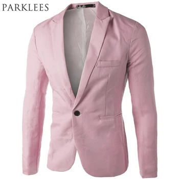 Brand Pink Blazer Til Mænd Passer Til 2017 Nye Ankomst Herre Slim Fit Blazer Jakke Koreansk Mode Enkelt Knap Blazere Kostume Veste Homme
