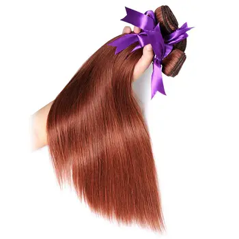 Brasilianske Straight Hair Weave Bundt Med Lukning #33 Brun Rød 3 Bundter Menneskehår Med Lukning Lysende Stjerne Non Remy Hår
