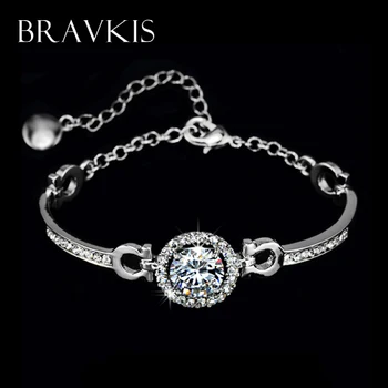BRAVEKISS runde cz sten armbånd armbånd crystal til kvinder, brude kæde armbånd pulseiras bileklik smykker BUB0012