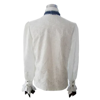 Britisk Stil Steampunk Victorianske Hvide Bluser Med Uafgjort Krave Plus Størrelse 3XL Gotiske Mænds Lange Ærme Kjole Skjorte For menneskets