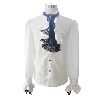 Britisk Stil Steampunk Victorianske Hvide Bluser Med Uafgjort Krave Plus Størrelse 3XL Gotiske Mænds Lange Ærme Kjole Skjorte For menneskets