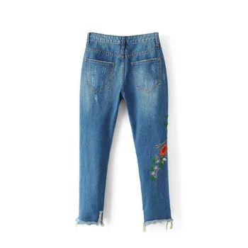 Broderi Jeans Kvinder slidte Jeans Loose Blyant Bukser Nye Kvinder Bukser Ankel-længde bukser løs Vintage bukser Casual Bunde