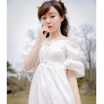 Brudepige Kjole Vintage Prinsesse Nightgowns Gudinde Lang Kjole Hvid Bomuld Nattøj Til Kvinder, Gravide kvinder kjole Plus størrelse