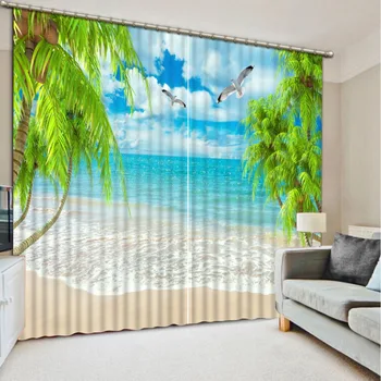 Brugerdefinerede 3d-foto gardiner Coconut Beach 3d gardiner til stuen rideaux pour le salon de Europæiske og Amerikanske Stil gardiner