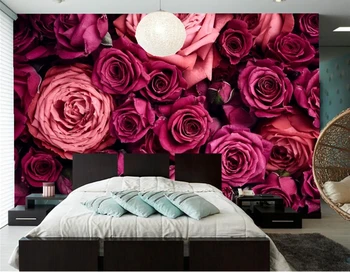 Brugerdefinerede 3D vægmaleri,papel de forhold,Roser Mange Closeup Vin farve Blomster baggrunde,stue med sofa, TV væggen soveværelse 3d tapet