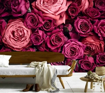 Brugerdefinerede 3D vægmaleri,papel de forhold,Roser Mange Closeup Vin farve Blomster baggrunde,stue med sofa, TV væggen soveværelse 3d tapet