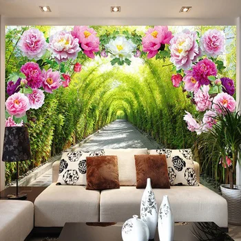 Brugerdefinerede 3D Vægmaleri Tapet Stue Soveværelse Sofa Baggrundsbillede Have Blomster Blomst Døren Galleri Forlænge Plads Tapet