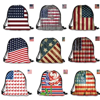 Brugerdefinerede Taske, 3D Print, Snøre Posen Amerikanske Flag Rygsæk Trykt Dobbelt Sider For Kvinden Skole Pige Bag USA Flag Tasker