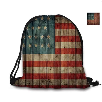Brugerdefinerede Taske, 3D Print, Snøre Posen Amerikanske Flag Rygsæk Trykt Dobbelt Sider For Kvinden Skole Pige Bag USA Flag Tasker