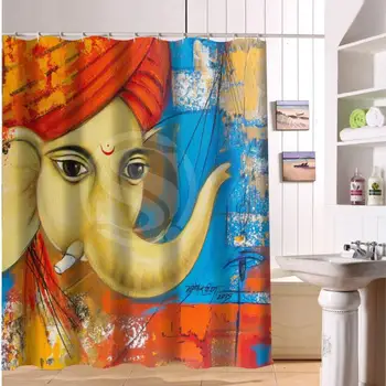 Brugerdefineret Farverige elefant print Stof Moderne badeforhæng øko-venlige Vandtæt badeværelse gardin Med hul Gratis Fragt