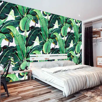Brugerdefineret Vægmaleri Tapet Europæisk Stil Retro Hånd Malet regnskoven ved at Plante Banana Leaf Pastorale Væg Maling Tapet 3D