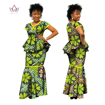 BRW 2017 afrikanske designet nederdel sæt til kvinder traditionelle bazin print 2 stykke kulør plus size nederdel sæt kjole til aften i WY1547
