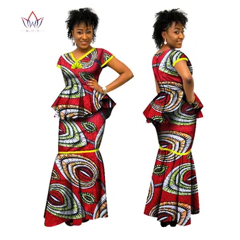 BRW 2017 afrikanske designet nederdel sæt til kvinder traditionelle bazin print 2 stykke kulør plus size nederdel sæt kjole til aften i WY1547