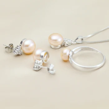 Bryllup ferskvands perle smykker sæt kvinder,naturlige perle smykker 925 sterling sølv smykker kæreste mødre fødselsdag bedste gave