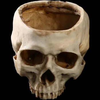 BUF Harpiks Håndværk Statuer Til Dekoration Skull Hoved Kreative Skelet Figurer Skulptur Halloween Foto Rekvisitter Skull Hoved